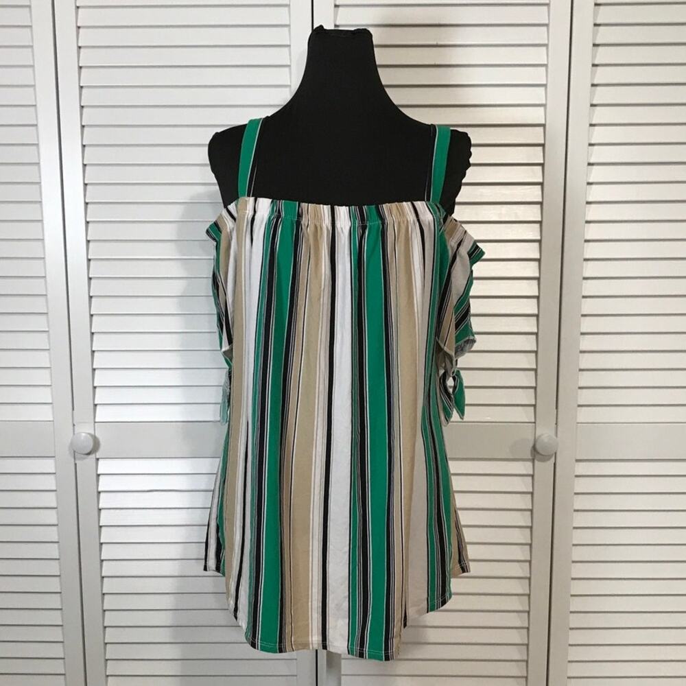 Bobbie Brooks Retro Vibe Striped Cold Shoulder Tunic Blouse Women L